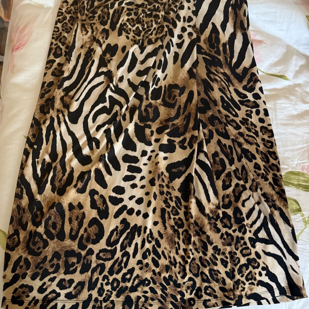 Jones Studio Black and Tan leopard A-Line Midi Skirt